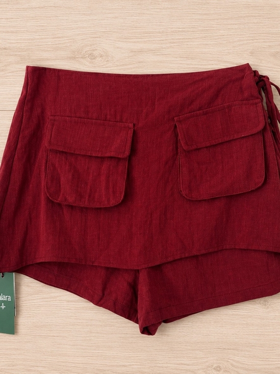 HALARA Pants - Halara Patitoff 2.0 Wrap Cargo Pocket Mini Skort Skirt Side Tie Red Small